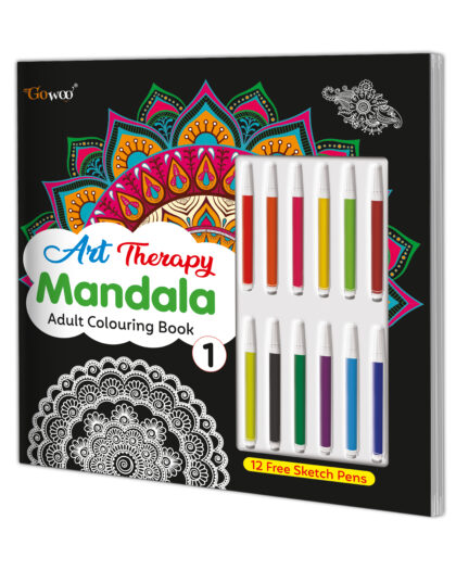 Art Therapy Mandala Adult Colouring Book 1 : Mandala Colouring Book, Adult Coloring Book Kit with 12 Sketch Pens, Fun for Adults, Relaxing Coloring workbook