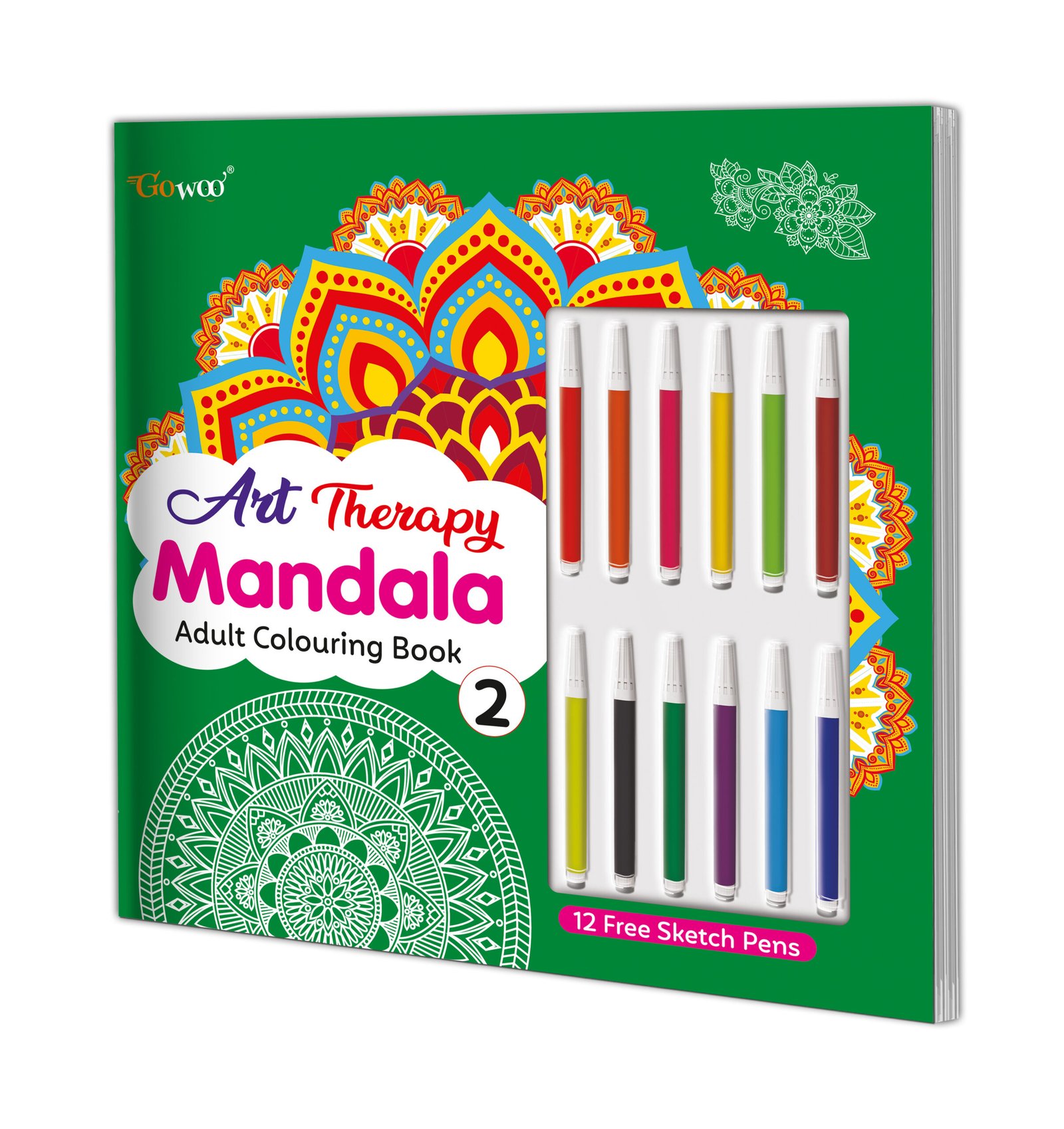 Art Therapy Mandala Adult Colouring Book 2 : Mandala Colouring Book, Adult Coloring Book Kit with 12 Sketch Pens, Fun for Adults, Relaxing Coloring workbook