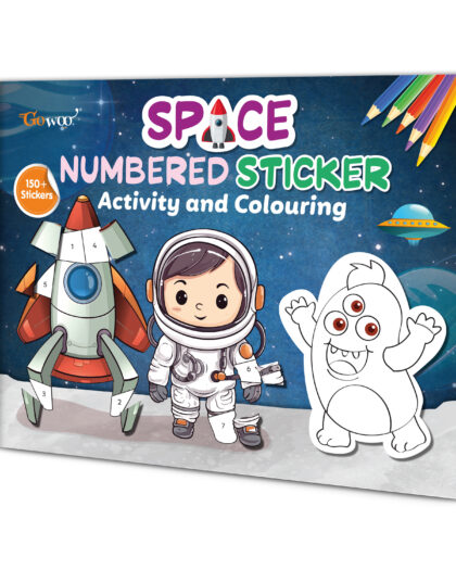 Space Numbered Sticker Activity and Colouring book for age 3+ Kids : Sticker play and color book for children, Sticker activity book, Colouring book for children with over 150+ stickers
