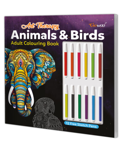 Art Therapy Mandala Adult Colouring Book Animals : Mandala Colouring Book, Adult Coloring Book Kit with 12 Sketch Pens, Fun for Adults, Relaxing Coloring workbook