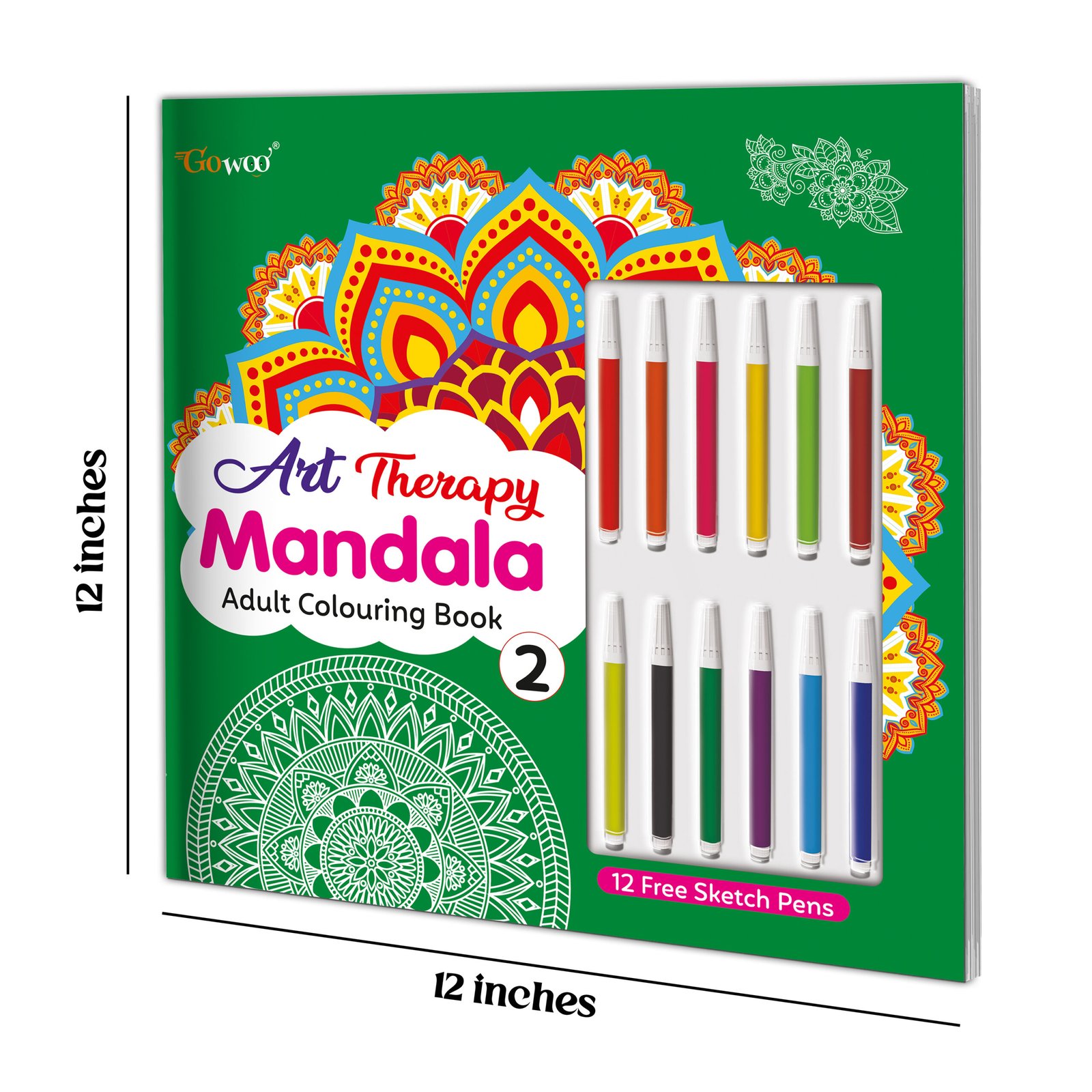 Art Therapy Mandala Adult Colouring Book 2 : Mandala Colouring Book, Adult Coloring Book Kit with 12 Sketch Pens, Fun for Adults, Relaxing Coloring workbook - Image 2