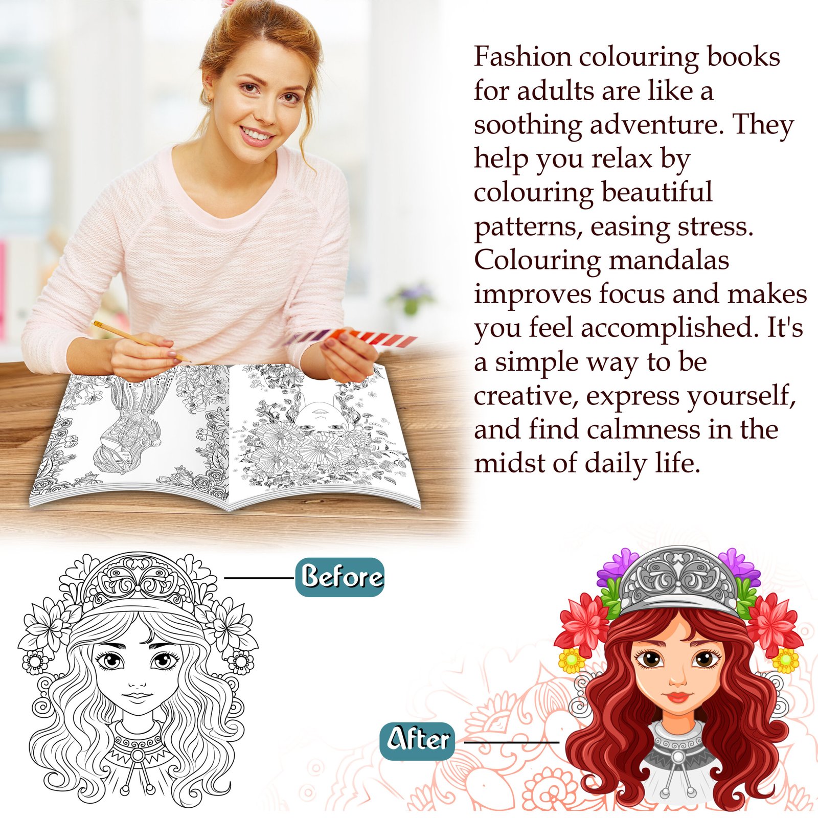 Fashion - Adult Colouring Book : Fun colouring for Kids and Adults, Creative coloring Book, Mindfulness coloring book, Relaxing coloring book - Image 4